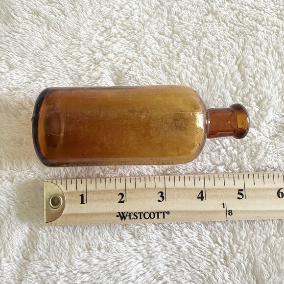 Vintage Amber Apothecary Glass Bottle 5" Tall - Picture 9 of 10